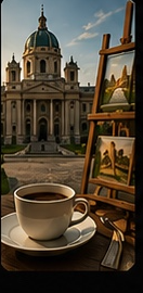 Karlskirche in Wien mit Kaffee und Staffelei